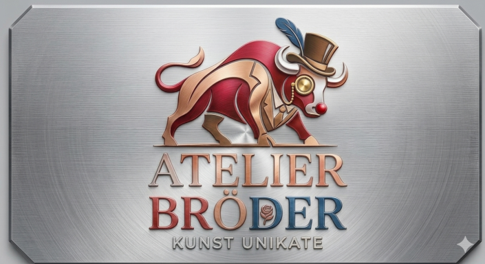 Logo von Atelier Bröder, zeigt einen stilisierten Bullen in einem Zylinder.